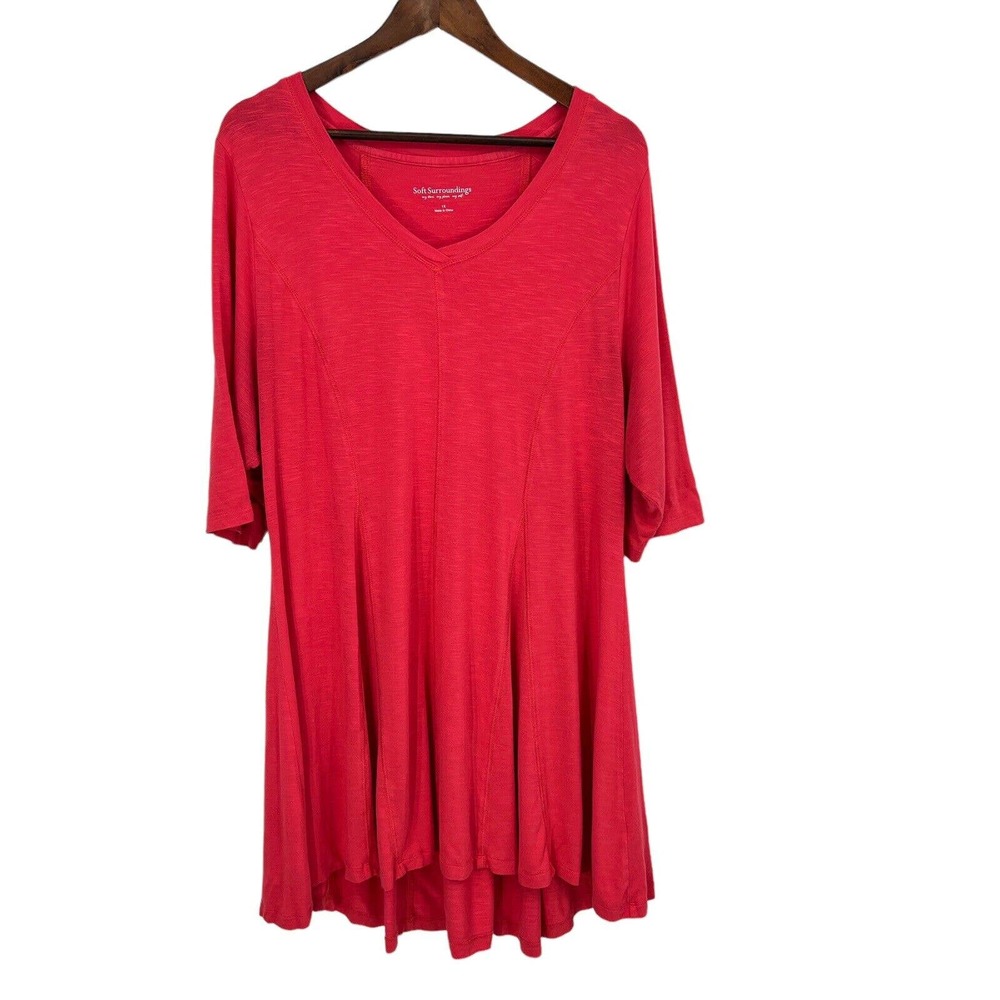 Soft Surroundings Womens Plus 1X XL Tunic Top Short Sleeve Stretch V-Neck